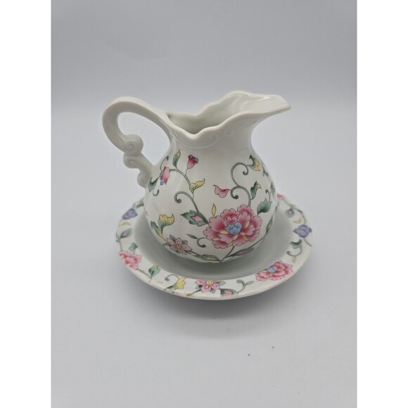 VTG Inarco Porcelain Floral Pitcher & Wash Basin Set Decorative Accent - Picture 3 of 10